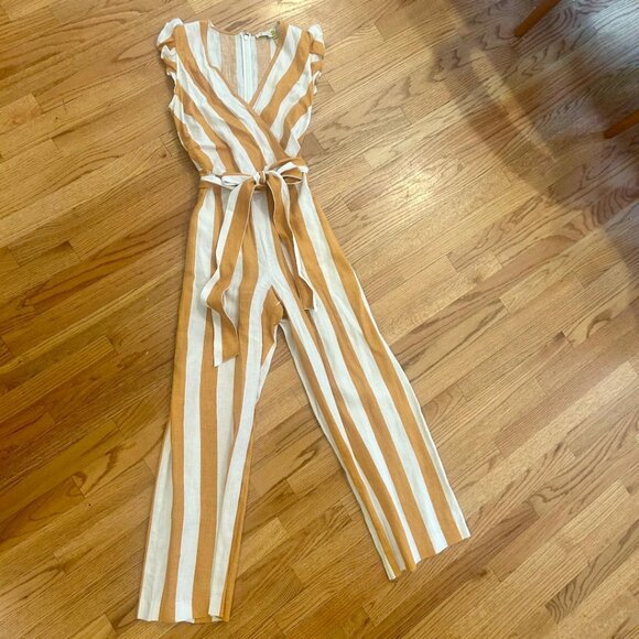Boden Jumpsuit Mustard Yellow Striped Mila Wide Legged Linen (Women Size 6) - Picture 6 of 8